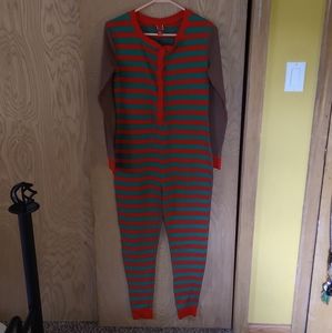 Christmas One piece waffle knit striped pajamas